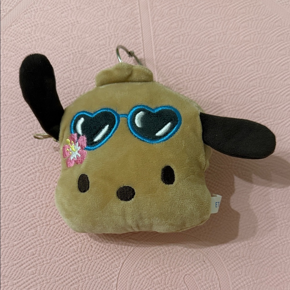 Cute Plush Dog small pouch and Keychain with Sunglasses